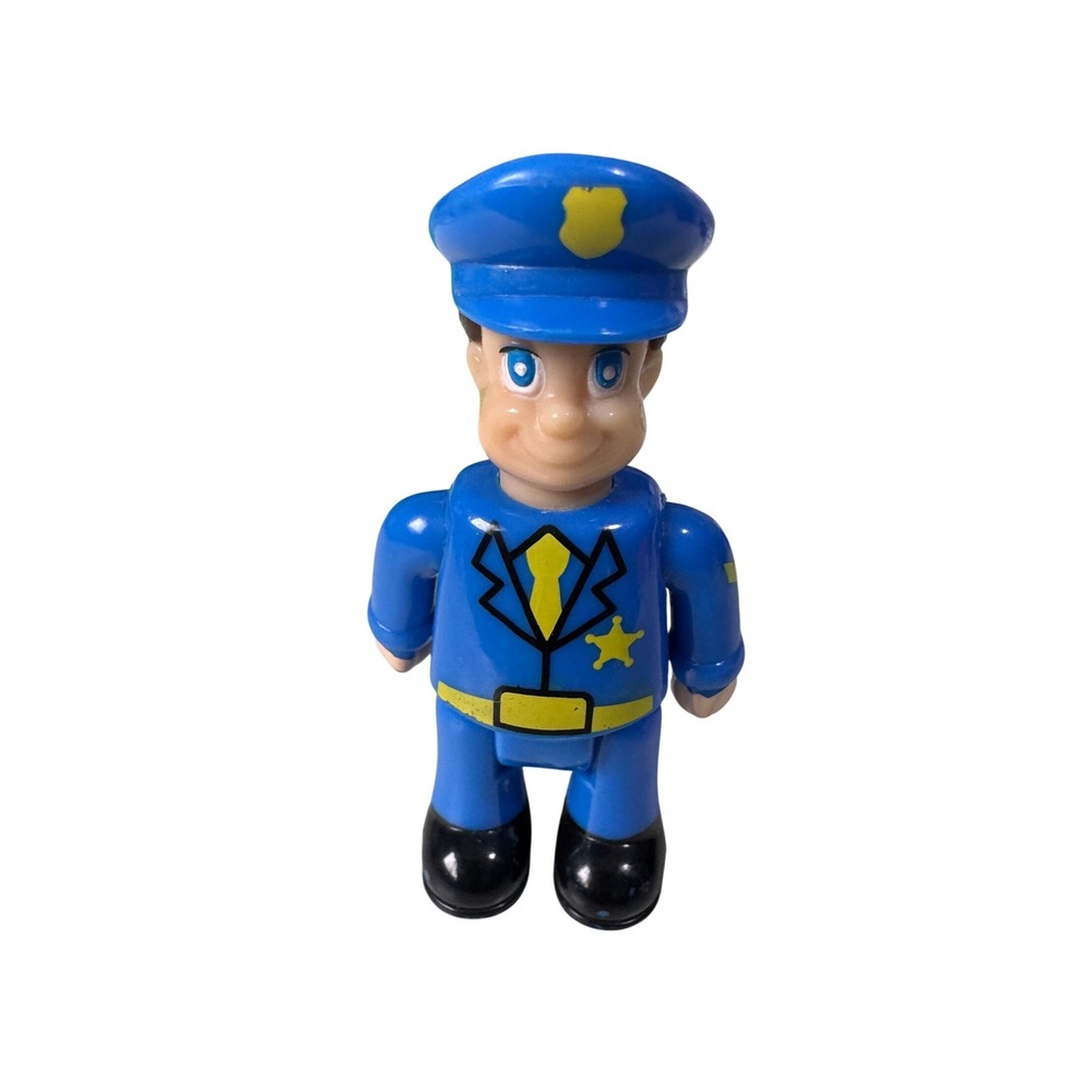 Vintage Blue Police Officer Action Figure Toy Articulated Plastic Cop Man